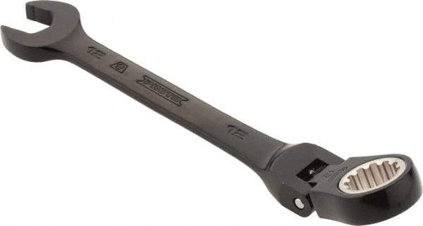 Proto - 12mm 12 Point Flexhead Combination Wrench - 15° Offset Angle, 5" OAL, Steel, Black Chrome Finish - Benchmark Tooling