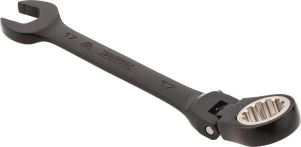 Proto - 17mm 12 Point Flexhead Combination Wrench - 15° Offset Angle, 7" OAL, Steel, Black Chrome Finish - Benchmark Tooling
