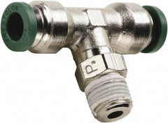 Parker - 3/8" Outside Diam, 1/2 NPT, Nickel Plated Brass Push-to-Connect Tube Male Swivel Branch Tee - 300 Max psi, Tube to Male NPT Connection, Buna-N O-Ring - Benchmark Tooling