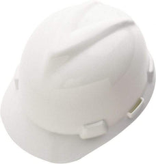 MSA - ANSI Type I, Class E Rated, 4-Point, Ratchet Adjustment Hard Hat - Size 6-1/2 to 8, White, Standard Brim - Benchmark Tooling