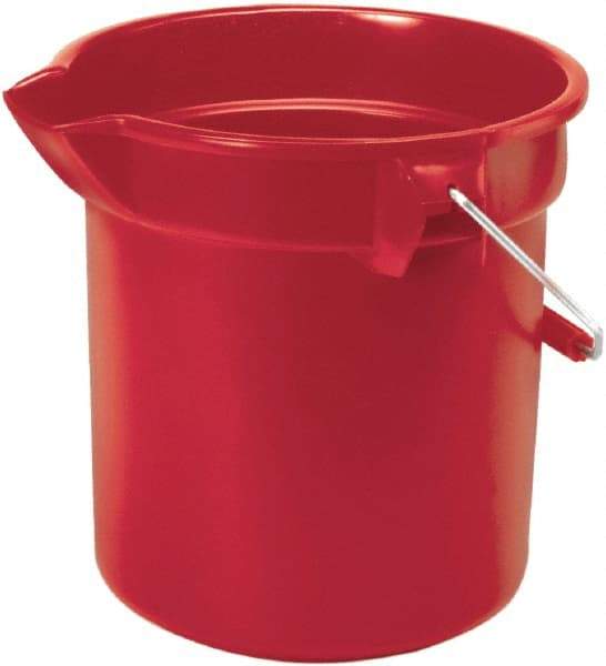 Rubbermaid - 14 Qt, 285.75mm High, High-Density Polyethylene Round Red Single Pail with Pour Spout - Handle Included, 12" Top Diam - Benchmark Tooling