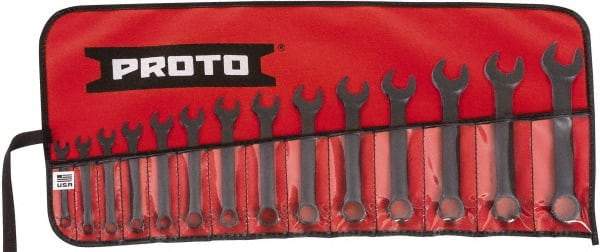 Proto - 14 Piece, 6mm to 19mm, 12 Point Extra Short Combination Wrench Set - Metric Measurement Standard, Black Oxide Finish, Comes in Tool Roll - Benchmark Tooling