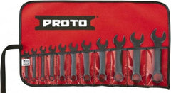 Proto - 11 Piece, 1/4" to 3/4", 12 Point Extra Short Combination Wrench Set - Inch Measurement Standard, Black Oxide Finish, Comes in Tool Roll - Benchmark Tooling