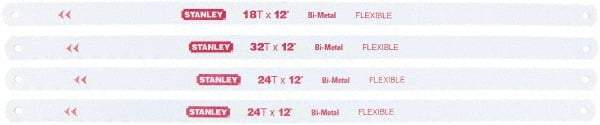 Stanley - 12" Long, 18, 24 and 32 Teeth per Inch, Bi-Metal Hand Hacksaw Blade - Toothed Edge, 1/2" Wide x 0.025" Thick, Flexible - Benchmark Tooling