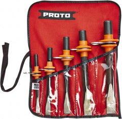 Proto - 5 Piece Tethered Cold Chisel Set - Steel, Sizes Included 5/16 to 5/8" - Benchmark Tooling