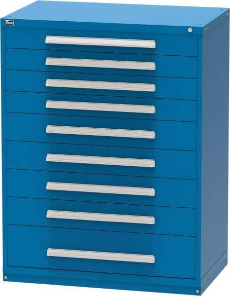 Vidmar - 9 Drawer, Modular Storage Cabinet - Steel, 45" Wide x 27-3/4" Deep x 59" High, Blue - Benchmark Tooling