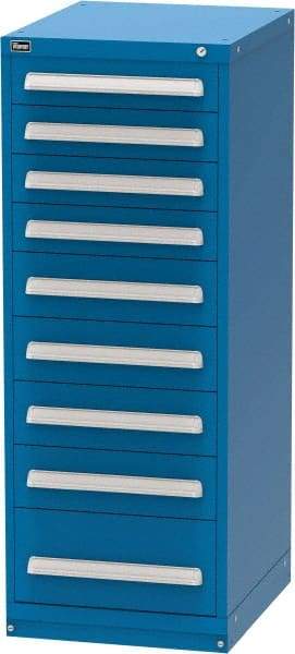 Vidmar - 9 Drawer, Modular Storage Cabinet - Steel, 22-1/2" Wide x 27-3/4" Deep x 59" High, Blue - Benchmark Tooling
