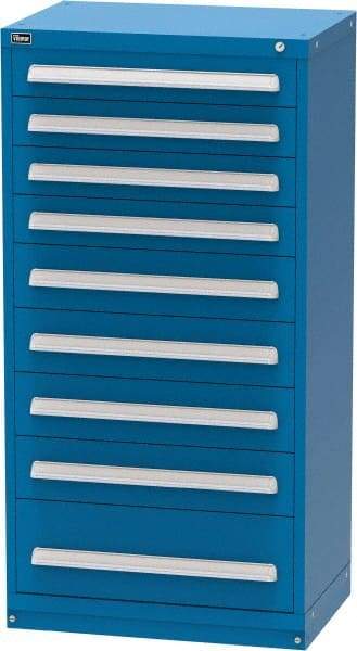 Vidmar - 9 Drawer, Modular Storage Cabinet - Steel, 30" Wide x 21-3/8" Deep x 59" High, Blue - Benchmark Tooling