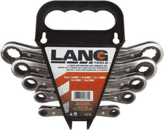 Lang - 5 Piece, 7mm to 21mm, 12 Point Ratcheting Box Wrench Set - Metric Measurement Standard, Nickel Chrome Finish, Comes in Caddy - Benchmark Tooling