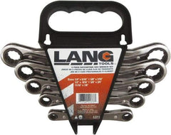 Lang - 5 Piece, 1/4" to 7/8", 12 Point Ratcheting Box Wrench Set - Inch Measurement Standard, Nickel Chrome Finish, Comes in Caddy - Benchmark Tooling