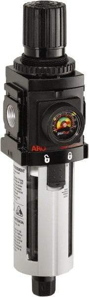 ARO/Ingersoll-Rand - 1/4" NPT Port Compact 1 Piece Filter/Regulator FRL Unit - Polycarbonate Bowl, 72 SCFM, 150 Max psi, 916" High x 2.205" Long, Automatic Drain - Benchmark Tooling
