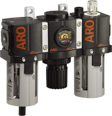 ARO/Ingersoll-Rand - 1/4" NPT Port Compact 3 Piece Filter-Regulator-Lubricator FRL Unit - Polycarbonate Bowl, 61 SCFM, 150 Max psi, 6.6" High x 6.614" Long, Manual Drain - Benchmark Tooling