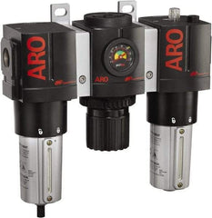 ARO/Ingersoll-Rand - 1" NPT Port Heavy Duty 3 Piece Filter-Regulator-Lubricator FRL Unit - Metal Bowl, 215 SCFM, 250 Max psi, 10.75" High x 11.102" Long, Manual Drain - Benchmark Tooling