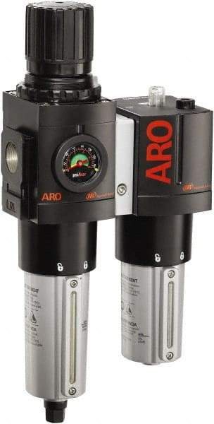 ARO/Ingersoll-Rand - 3/4" NPT Port Heavy Duty 2 Piece Filter/Regulator-Lubricator FRL Unit - Metal Bowl, 201 SCFM, 250 Max psi, 13.8" High x 7.323" Long, Automatic Drain - Benchmark Tooling