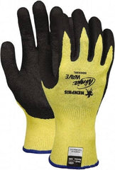 MCR Safety - Size 2XL (11), ANSI Cut Lvl 2, Puncture Lvl 3, Abrasion Lvl 4, Nitrile Coated Kevlar Cut Resistant Gloves - 9" Long, Palm & Fingertips Coated, Kevlar Lining, Continuous Knit Cuff, Black/Yellow, Paired - Benchmark Tooling