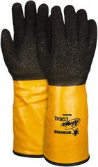 MCR Safety - Size 2XL (11), ANSI Cut Lvl 2, Puncture Lvl 2, Abrasion Lvl 4, PVC Coated PVC Cut Resistant Gloves - 14" Long, Palm, Fingers & Knuckles Coated, Dyneema Lining, Gauntlet Cuff, Black/Yellow, Paired - Benchmark Tooling