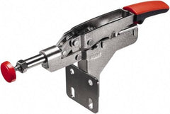 Bessey - 450 Lb Load Capacity, Flanged Base, Carbon Steel, Standard Straight Line Action Clamp - 4 Mounting Holes, 0.33" Plunger Diam, Straight Handle - Benchmark Tooling