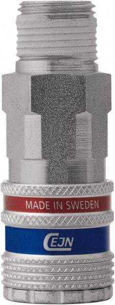 CEJN - 3/8 Male NPT Asian Pneumatic Hose Safety Coupler - Steel/Brass, 1/4" Body Diam, 3/8" Hose ID - Benchmark Tooling