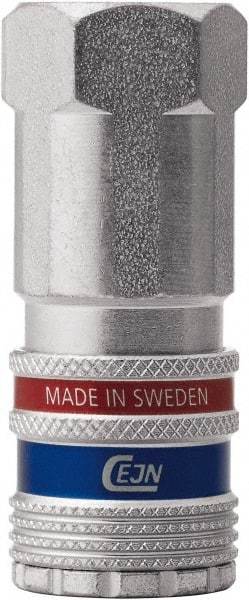 CEJN - 1/2 Female NPT Asian Pneumatic Hose Safety Coupler - Steel/Brass, 1/4" Body Diam, 1/2" Hose ID - Benchmark Tooling