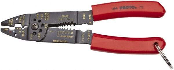 Proto - 22 to 10 AWG Capacity Tethered Wire Stripper/Crimper - 8-1/2" OAL - Benchmark Tooling