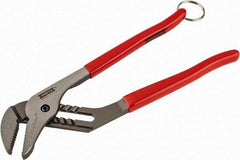 Proto - 12" OAL, 2-1/2" Jaw Width, 7 Position Tethered Tongue & Groove Pliers - V-Jaws, Vinyl Handles - Benchmark Tooling