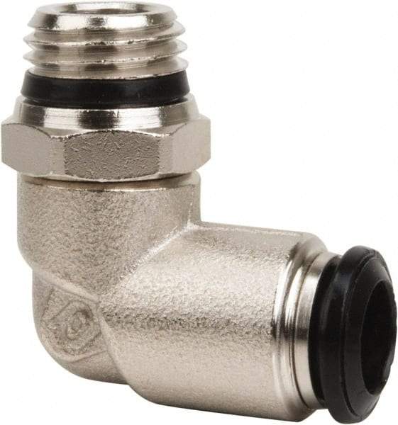 Value Collection - 10mm Outside Diam, 3/8 Universal, Nickel Plated Brass Push-to-Connect Tube Male Swivel Elbow - 250 Max psi, Tube to Universal Thread Connection, Buna O-Ring - Benchmark Tooling