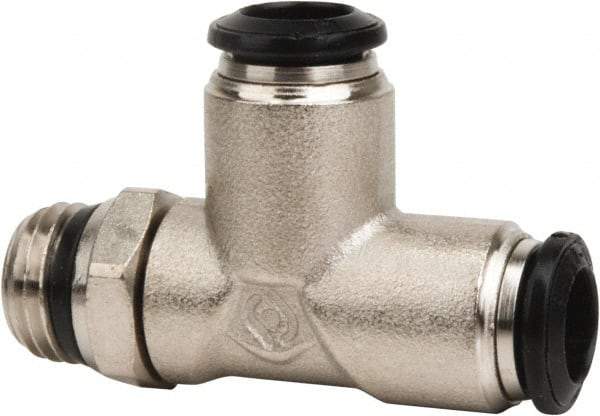 Value Collection - 10mm Outside Diam, 3/8 Universal, Nickel Plated Brass Push-to-Connect Tube Male Swivel Run Tee - 250 Max psi, Tube to Universal Thread Connection, Buna O-Ring - Benchmark Tooling