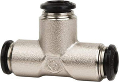 Value Collection - 4mm Outside Diam, Nickel Plated Brass Push-to-Connect Tube Union Tee - 250 Max psi, Tube to Tube Connection, Buna O-Ring - Benchmark Tooling
