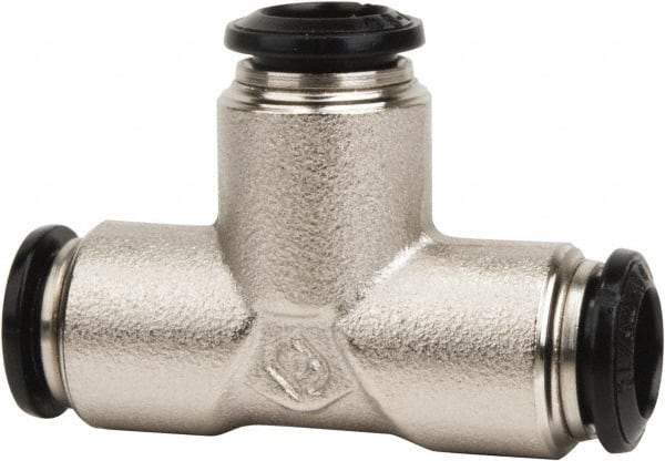 Value Collection - 12mm Outside Diam, Nickel Plated Brass Push-to-Connect Tube Union Tee - 250 Max psi, Tube to Tube Connection, Buna O-Ring - Benchmark Tooling