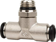 Value Collection - 14mm Outside Diam, 3/8 Universal, Nickel Plated Brass Push-to-Connect Tube Male Swivel Branch Tee - 250 Max psi, Tube to Universal Thread Connection, Buna O-Ring - Benchmark Tooling