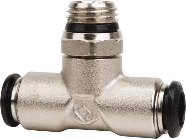 Value Collection - 12mm Outside Diam, 1/2 Universal, Nickel Plated Brass Push-to-Connect Tube Male Swivel Branch Tee - 250 Max psi, Tube to Universal Thread Connection, Buna O-Ring - Benchmark Tooling