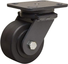 Hamilton - 4" Diam x 2" Wide x 5-5/8" OAH Top Plate Mount Swivel Caster - Nylon, 2,000 Lb Capacity, Sealed Precision Ball Bearing, 4 x 5" Plate - Benchmark Tooling