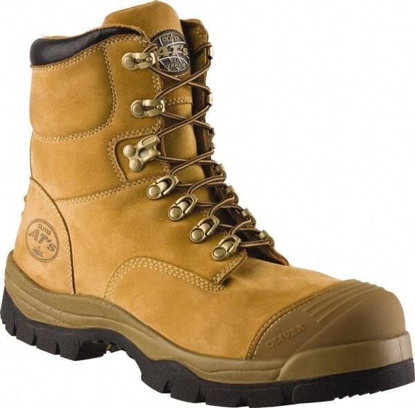 OLIVER - Men's Size 7 Medium Width Steel Work Boot - Wheat, Leather Upper, Rubber Outsole, 6" High, Non-Slip - Benchmark Tooling