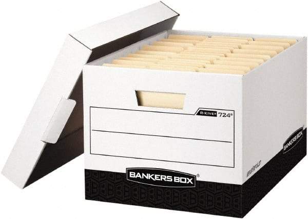 BANKERS BOX - 1 Compartment, 12-3/4" Wide x 10-3/8" High x 16-1/2" Deep, Storage Box - Corrugated Cardboard, White/Black - Benchmark Tooling