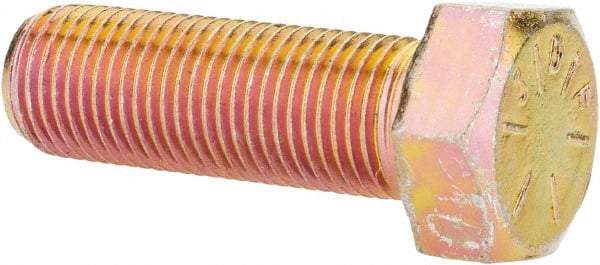 Made in USA - 1/2-20 UNF, 1-1/2" Length Under Head Hex Head Cap Screw - Fully Threaded, Grade 8 Alloy Steel, Zinc Yellow Dichromate Finish, 3/4" Hex - Benchmark Tooling