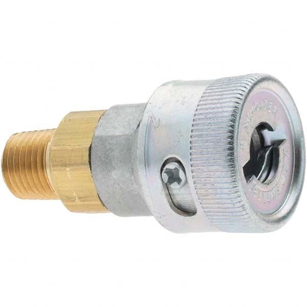 Parker - 1/4-18 NPTF Schrader Twist-Lock Pneumatic Hose Coupler - Brass, 1/4" Body Diam - Benchmark Tooling