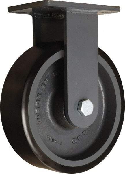 Hamilton - 10" Diam x 3" Wide x 12-1/2" OAH Top Plate Mount Rigid Caster - Polyurethane Mold onto Cast Iron Center, 3,900 Lb Capacity, Tapered Roller Bearing, 5-1/4 x 7-1/4" Plate - Benchmark Tooling