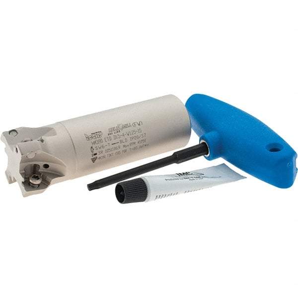 Iscar - 1-1/2" Cut Diam, 0.512" Max Depth of Cut, 1-1/4" Shank Diam, 4" OAL, Indexable Square Shoulder Helical End Mill - HM390 TDKT 1505.. Inserts, Weldon Shank, 0° Lead Angle, Through Coolant, Series HeliIQMill - Benchmark Tooling