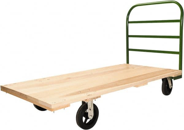 Fairbanks - 1,600 Lb Capacity Hardwood/Steel Platform Truck - Hardwood Deck, 36" OAW, 72" Platform Length, Mold On Rubber Casters - Benchmark Tooling