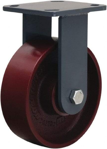 Hamilton - 6" Diam x 2" Wide x 7-1/2" OAH Top Plate Mount Rigid Caster - Cast Iron, 1,400 Lb Capacity, Sealed Precision Ball Bearing, 4 x 4-1/2" Plate - Benchmark Tooling