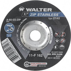 WALTER Surface Technologies - 60 Grit, 6" Wheel Diam, 3/64" Wheel Thickness, 7/8" Arbor Hole, Type 27 Depressed Center Wheel - Aluminum Oxide/Silicon Carbide Blend, Resinoid Bond, 10,200 Max RPM - Benchmark Tooling