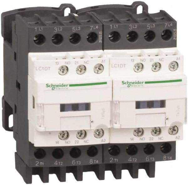 Schneider Electric - 4 Pole, 120 Coil VAC at 50/60 Hz, 20 Amp at 440 VAC, Reversible IEC Contactor - Bureau Veritas, CCC, CSA, CSA C22.2 No. 14, DNV, EN/IEC 60947-4-1, EN/IEC 60947-5-1, GL, GOST, LROS, RINA, RoHS Compliant, UL 508, UL Listed - Benchmark Tooling