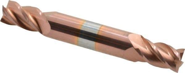 Accupro - 9mm, 14mm LOC, 10mm Shank Diam, 2-3/4" OAL, 4 Flute, Solid Carbide Square End Mill - Double End, TiCN Finish, Spiral Flute, 40° Helix, Centercutting, Right Hand Cut, Right Hand Flute - Benchmark Tooling