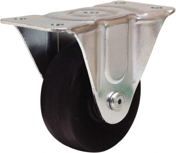 Hamilton - 4" Diam x 1-1/2" Wide x 5" OAH Top Plate Mount Rigid Caster - Hard Rubber, 300 Lb Capacity, Self-Lubricating Bearing, 3 x 6-3/16" Plate - Benchmark Tooling
