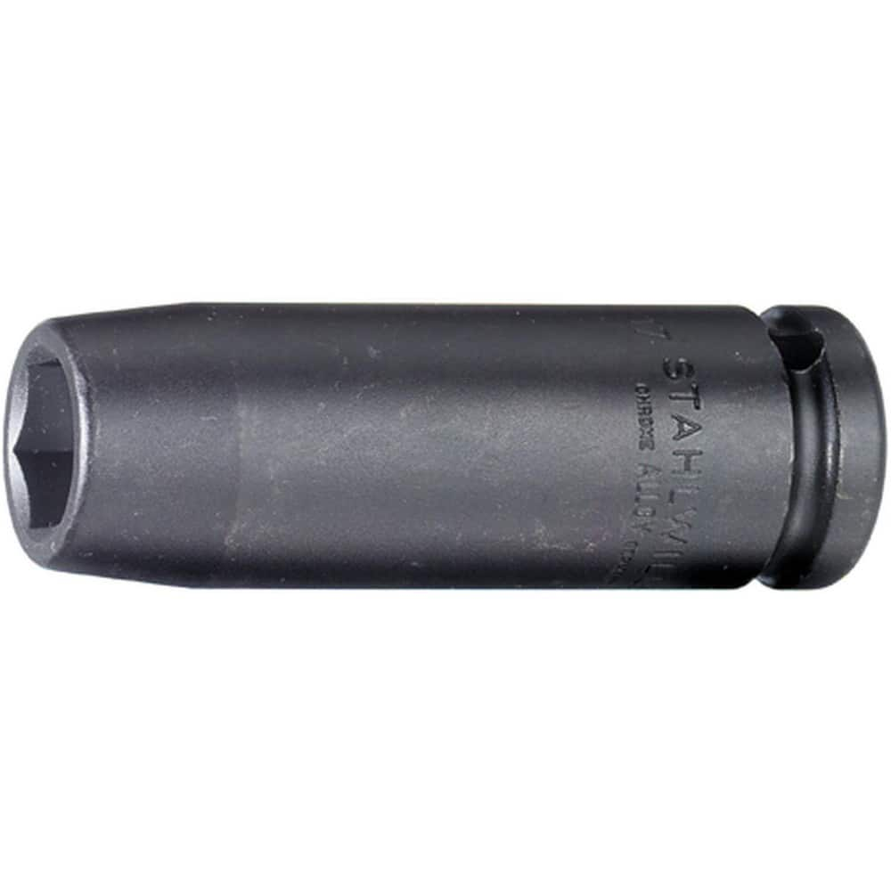 Impact Sockets; Drive Size: 1/2 in; Socket Size (mm): 19; Drive Style: Square; Overall Length (Decimal Inch): 3.3500; Material: Alloy Steel; Finish: Gunmetal; Insulated: No; Non-sparking: No; Deep: Yes; Number Of Points: 6