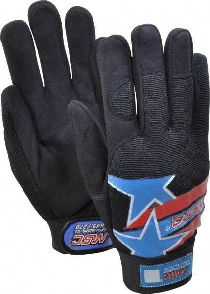 MSC - Size S (7) Amara Work Gloves - For Mechanic's & Lifting, Uncoated, Hook & Loop Cuff, Full Fingered, Stars & Stripes, Paired - Benchmark Tooling