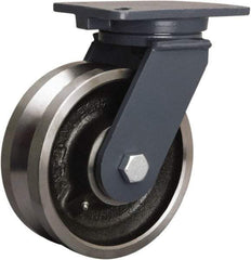 Hamilton - 8" Diam x 3" Wide, Forged Steel Swivel Caster - 4,000 Lb Capacity, Top Plate Mount, 5-1/4" x 7-1/4" Plate, Straight Roller Bearing - Benchmark Tooling