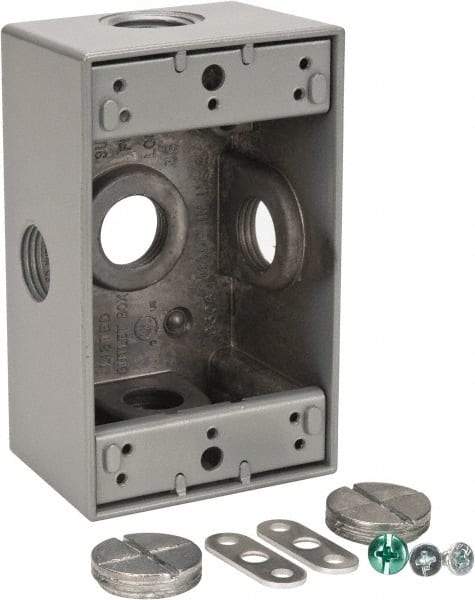 Thomas & Betts - 1 Gang, (5) 1/2" Knockouts, Aluminum Rectangle Outlet Box - 4-1/2" Overall Height x 2-1/2" Overall Width x 2" Overall Depth, Weather Resistant - Benchmark Tooling