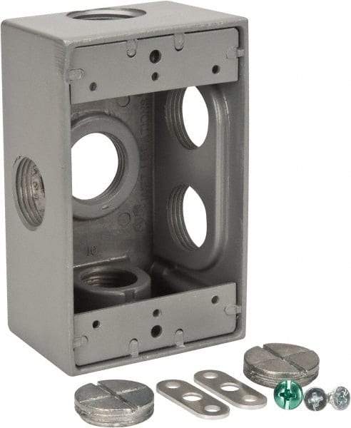 Thomas & Betts - 1 Gang, (6) 3/4" Knockouts, Aluminum Rectangle Outlet Box - 4-1/2" Overall Height x 2-1/2" Overall Width x 2" Overall Depth, Weather Resistant - Benchmark Tooling