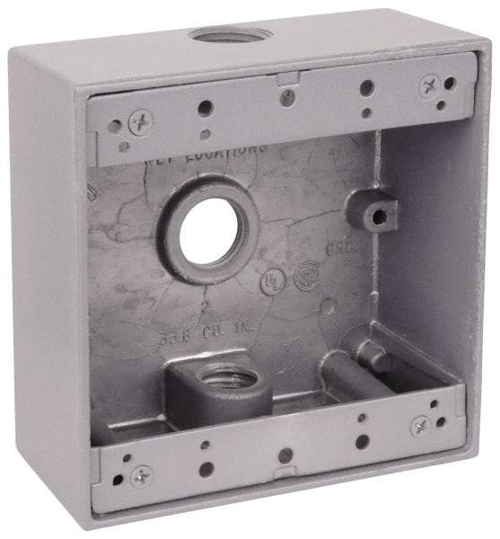 Thomas & Betts - 2 Gang, (3) 3/4" Knockouts, Aluminum Square Outlet Box - 4-9/16" Overall Height x 4-5/8" Overall Width x 2-1/16" Overall Depth, Weather Resistant - Benchmark Tooling